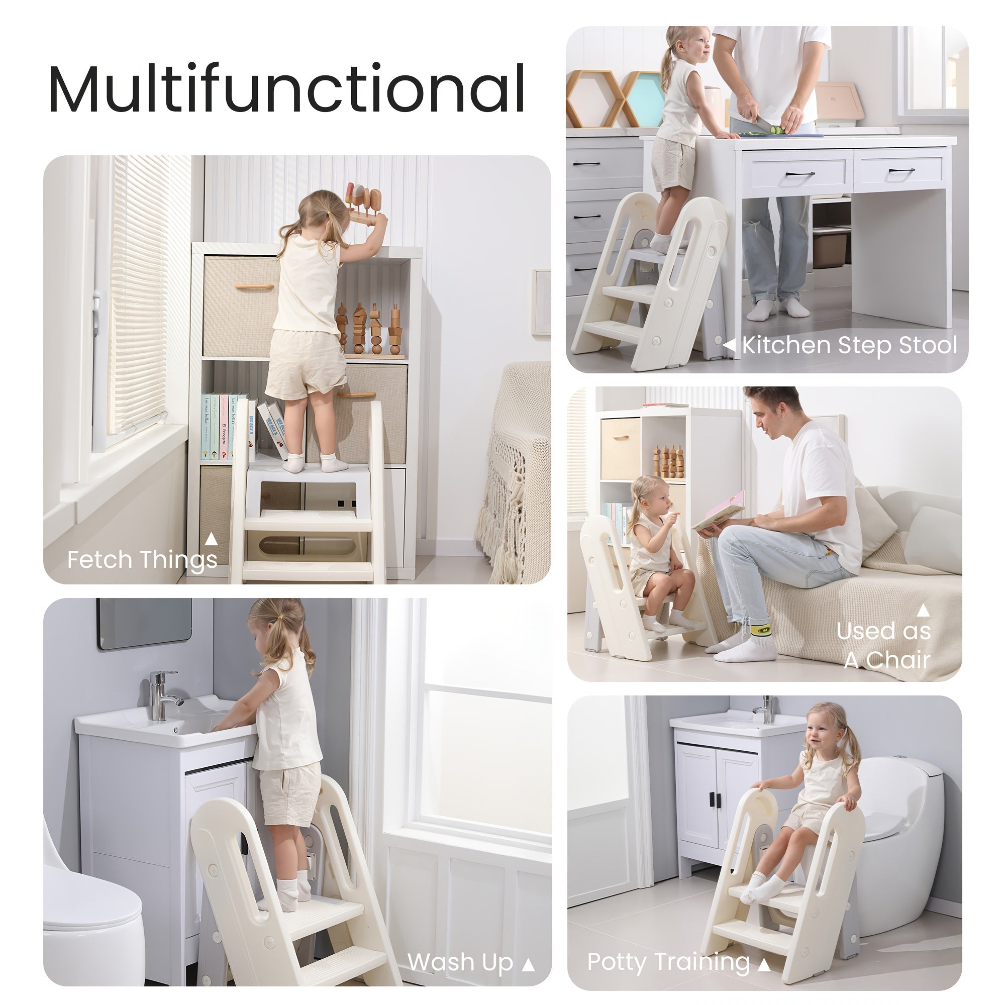 Adjustable Youngsters Step Stool Helper - Foldable Youngsters Potty Training Stool with Handles, Non-Slip Plastic Stepping Ladder for Bathroom and Kitchen, Ideal for Youngsters 3 to 2 Years Old