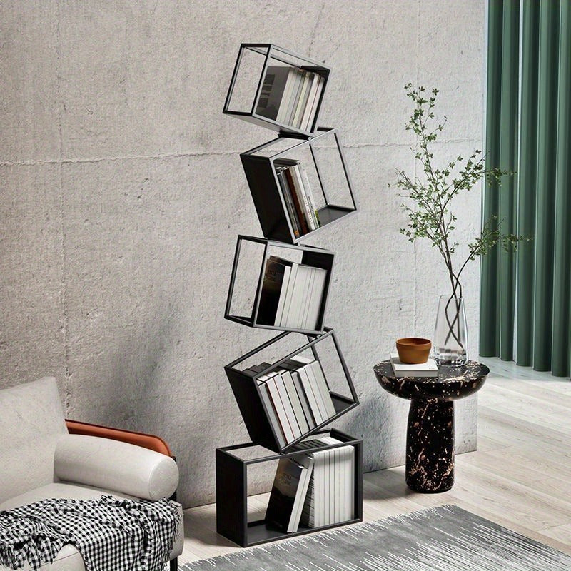 Stylish Iron Corner Bookcase - Multi-Level Vertical Bookcase for Living Room and Home Office