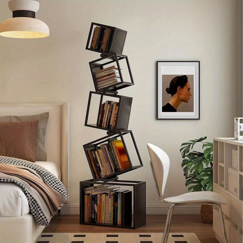 Stylish Iron Corner Bookcase - Multi-Level Vertical Bookcase for Living Room and Home Office