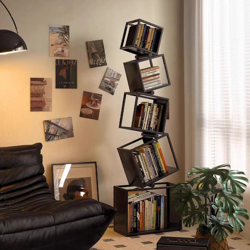 Stylish Iron Corner Bookcase - Multi-Level Vertical Bookcase for Living Room and Home Office