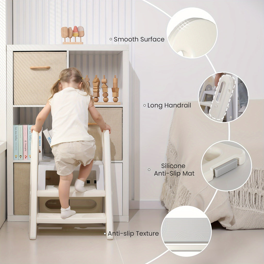 Adjustable Youngsters Step Stool Helper - Foldable Youngsters Potty Training Stool with Handles, Non-Slip Plastic Stepping Ladder for Bathroom and Kitchen, Ideal for Youngsters 3 to 2 Years Old