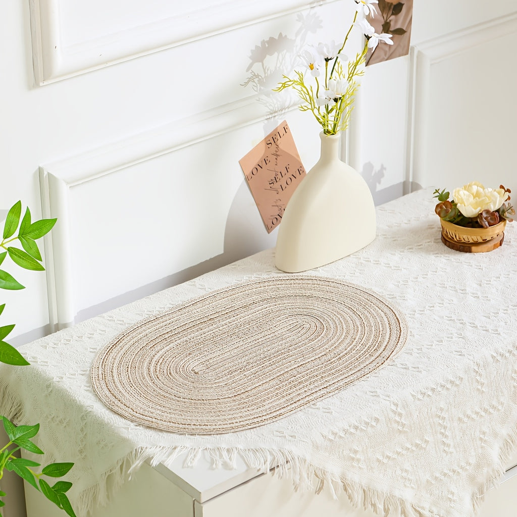 4/6pcs Oval Yarn Placemats, Washable Table Mats, Polyester 100.00, Hand-Woven Dining Decor, 100% Polyester Tabletop Pads