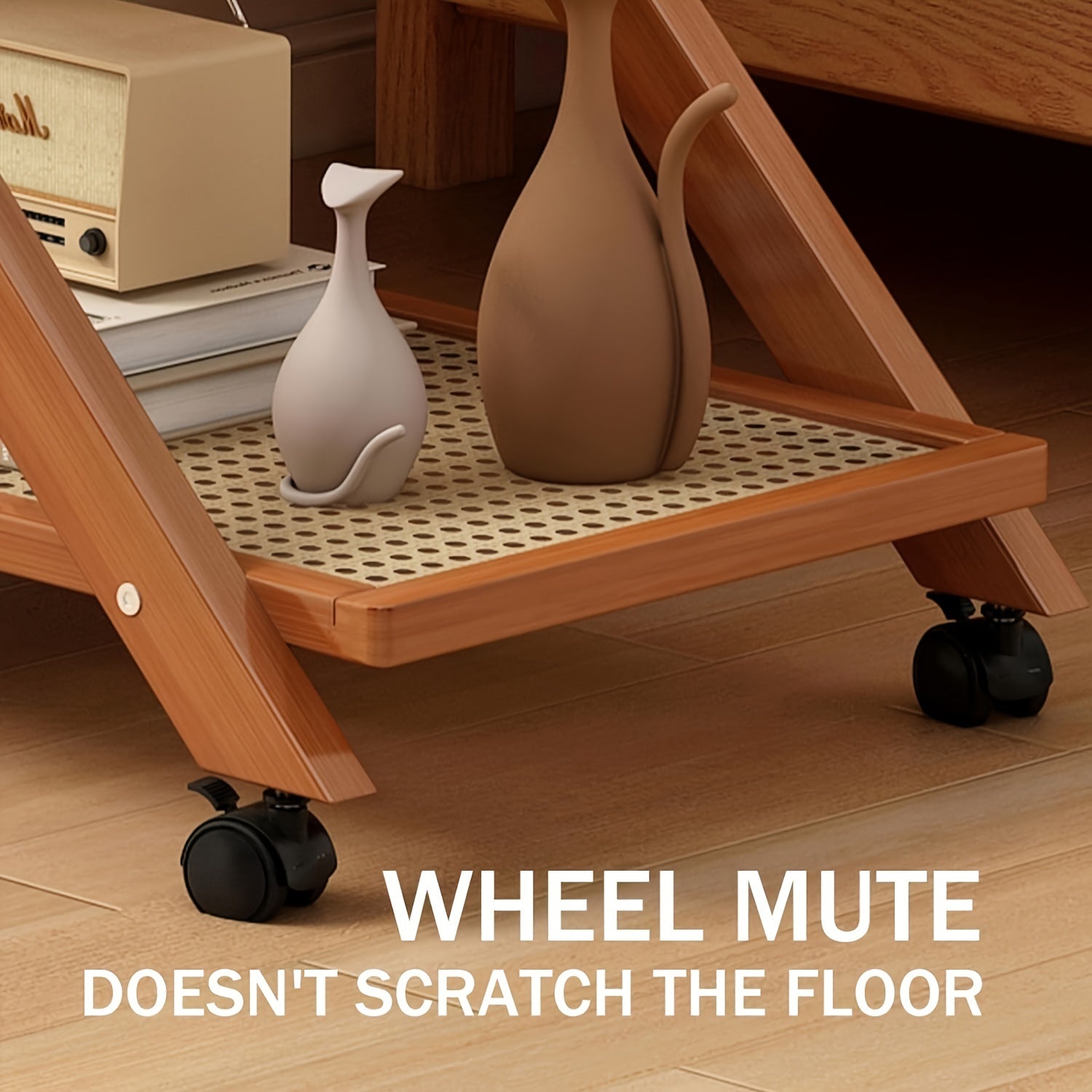 3-Tier Mobile Bamboo End Table with Rolling Casters and Sliding Shelf - Multipurpose Floor Mount Storage Solution for Small Spaces in Oil Rubbed Finish -  Brand