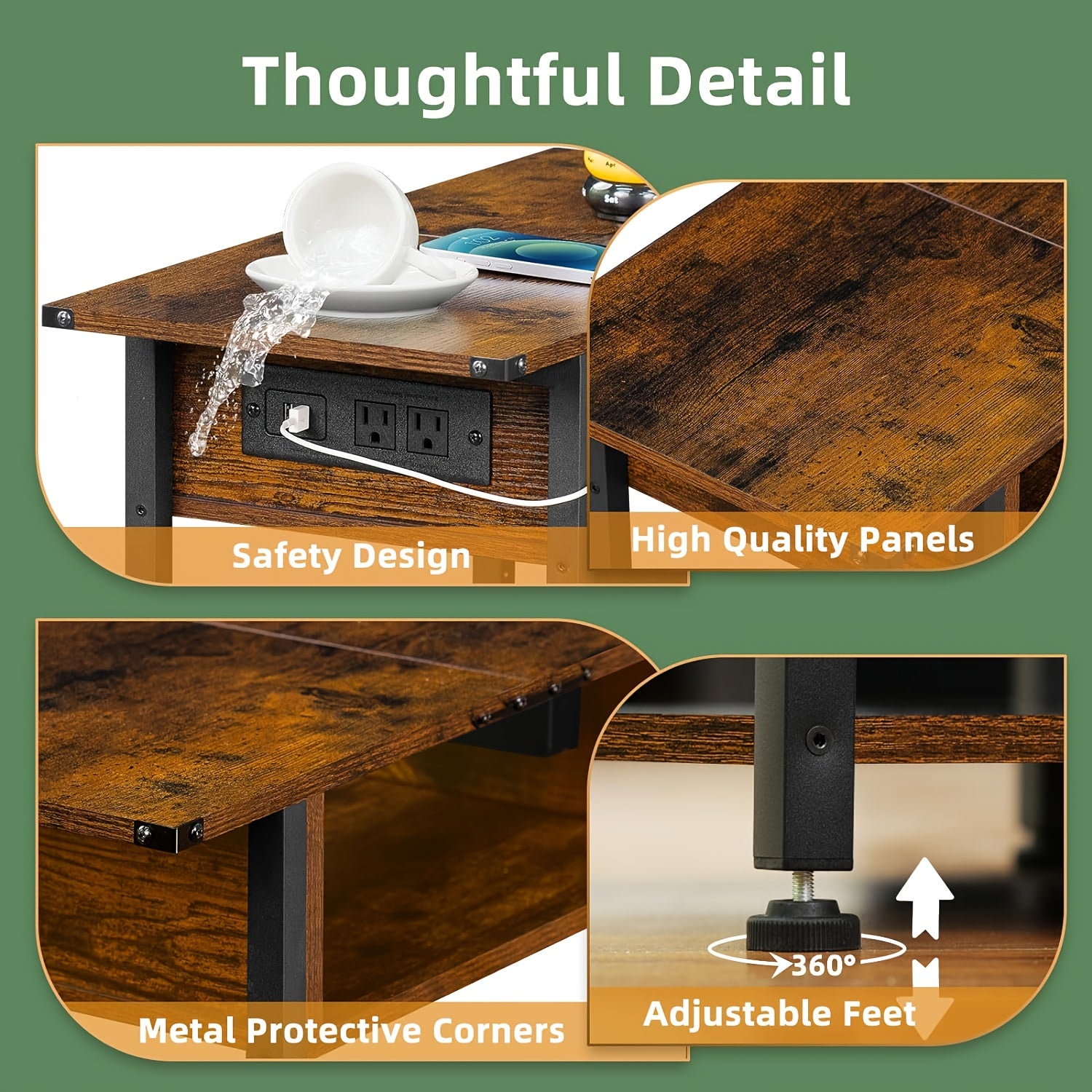 Side Tables With Charging Station, Narrow End Table With USB Ports And Outlets, Brown Skinny Nightstand With Open Storage Shelf For Small Space, Slim Sofa Bedside Table For Living Room Bedroom