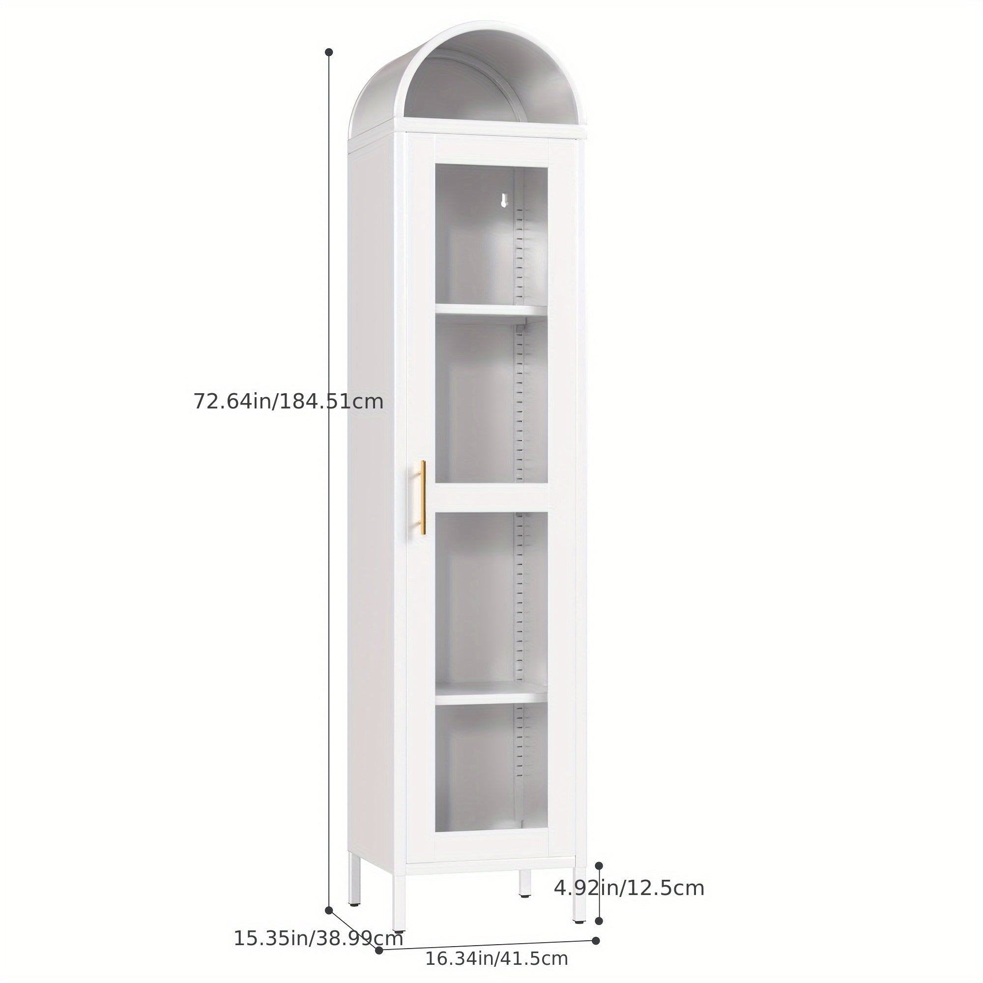 Modern Freestanding Arched Display Cabinet, Arch Bookcase With 1 Glass Door/Shelves, Kitchen Pantry For Dining Room, Home, Office, Kitchen, Assembly Required (White)