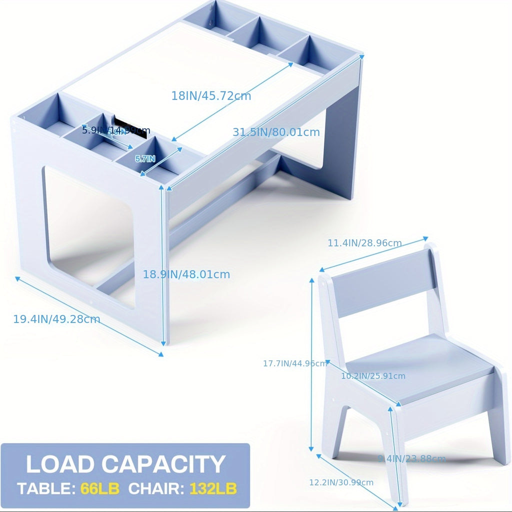 Children's Table with 2 Chairs, Children's Seating Group with Storage Space, Children's Table Chair Set with Reversible Table Top, Children's Desk for School, Daycare Center, Children's Room, for Children From 3 Years
