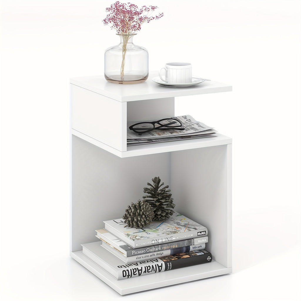 S-Curve Glamour Table - Stylish Space-Saver with Durable S-Frame, Perfect Sofa Companion in Glossy White