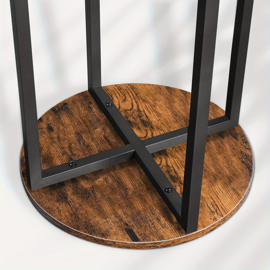 2-Tier End Table, Round Side Table, Sofa Couch Table with Storage Shelf, Stable Metal Frame, Wooden Look Accent Table for Small Spaces, Living Room, Bedroom, Rustic Brown