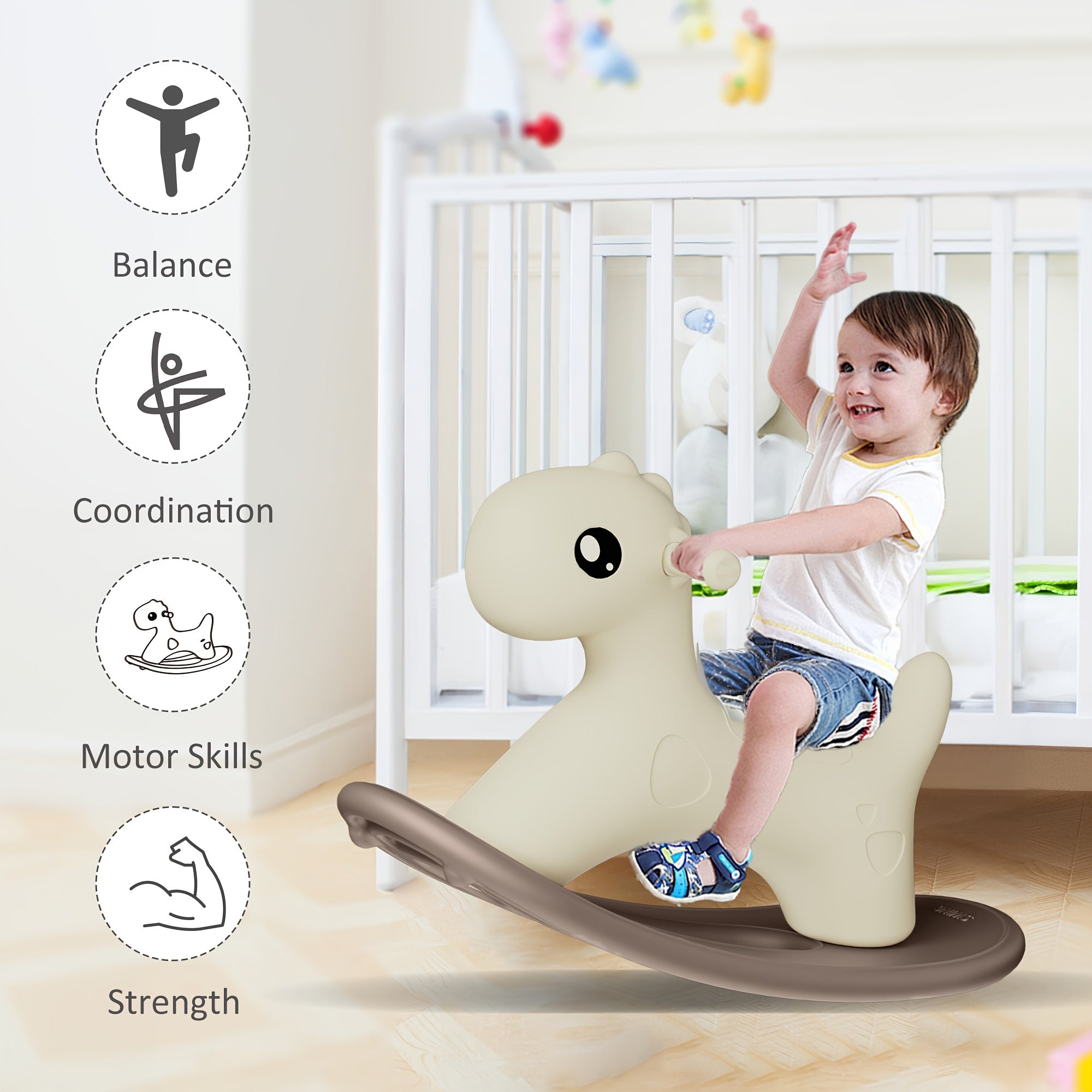 Youngsters Rocking Horse Ride-On Toy with Detachable Balance Board - Durable White Plastic, Easy Assembly, Indoor/Outdoor Play for Boys & Girls Ages 1-3 Years, Rocking Horse for Youngsters, Indoor Play Equipment, Easyclean Material