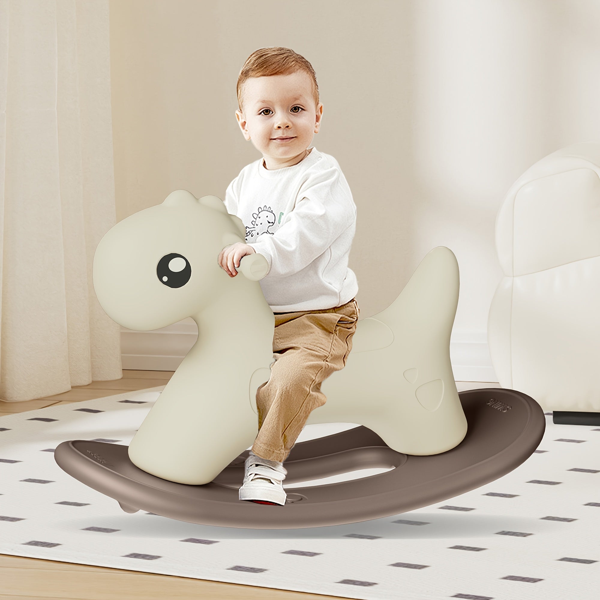 Youngsters Rocking Horse Ride-On Toy with Detachable Balance Board - Durable White Plastic, Easy Assembly, Indoor/Outdoor Play for Boys & Girls Ages 1-3 Years, Rocking Horse for Youngsters, Indoor Play Equipment, Easyclean Material