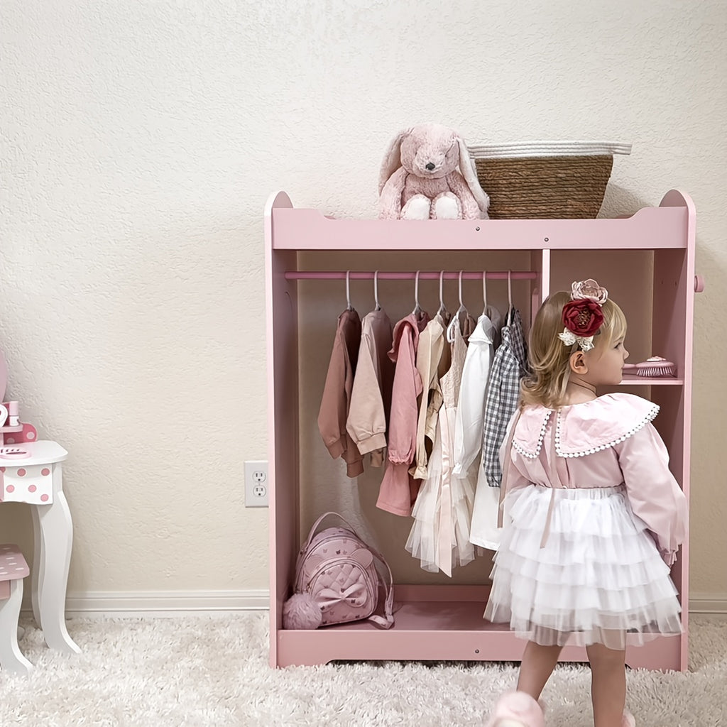 Wood Kids Kids Dress Up Storage With Anti-tip Device, Appropriate Height Clothing Rack And Armoire With Mirror, Helping Children Manage Own Clothes, Nice Dressers For Bedroom, Nursery