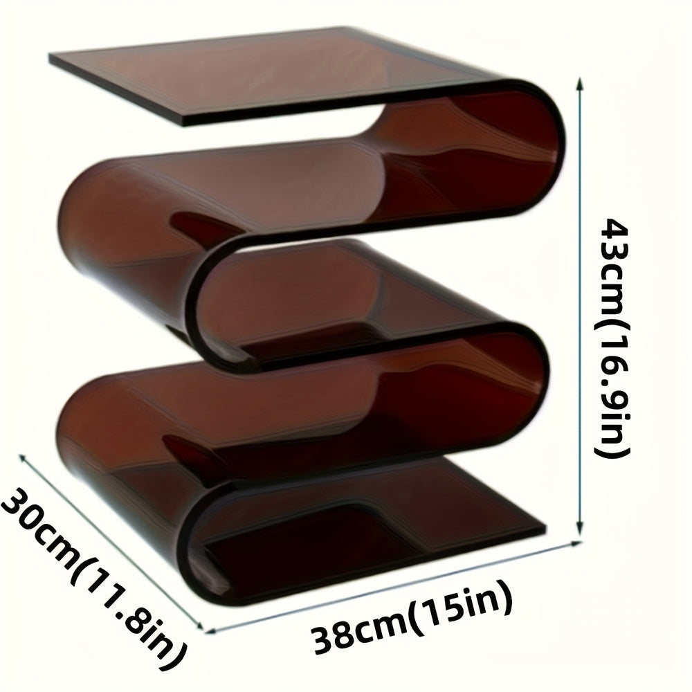 Contemporary Minimalist Acrylic 2-Tier Transparent Side Table & Bookshelf - Portable Freestanding Floor Storage Rack, No Assembly Required, Compact Modern Furniture for Living Room, Bedroom, Office