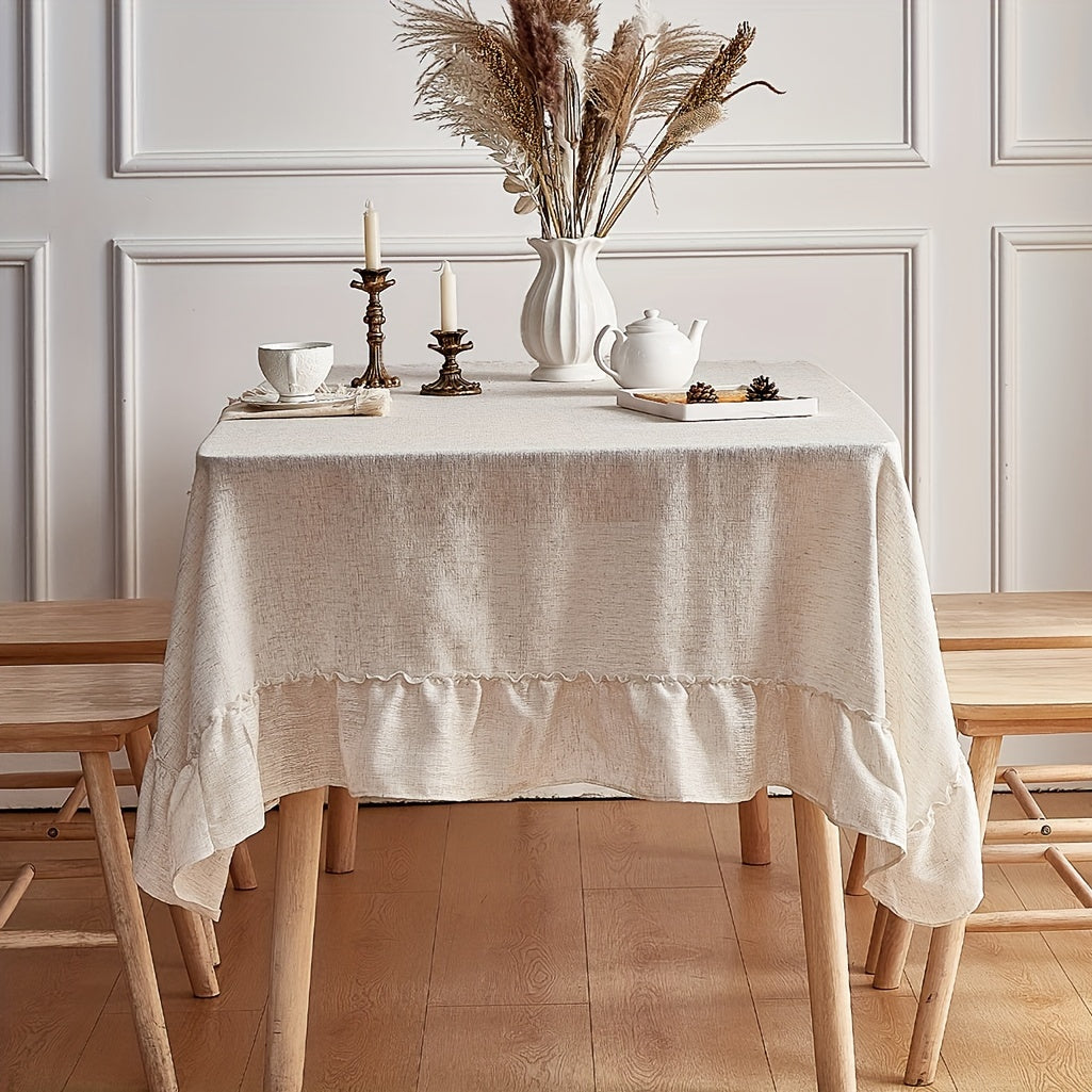 1pc Elegant Solid Color Square Tablecloth, Polyester Thickened Lace, Machine Made, Simple Stylish Design for Dining Room Decor