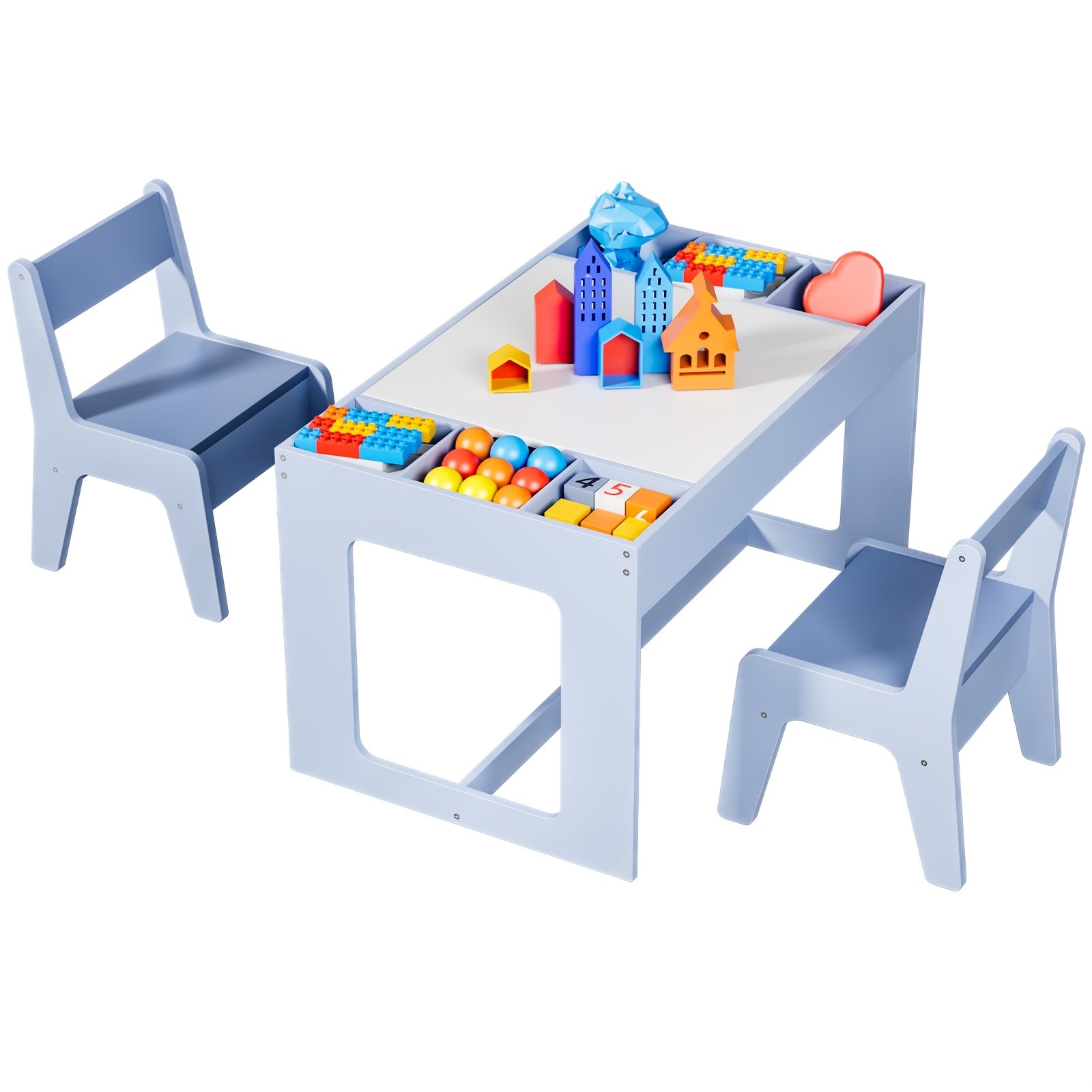Children's Table with 2 Chairs, Children's Seating Group with Storage Space, Children's Table Chair Set with Reversible Table Top, Children's Desk for School, Daycare Center, Children's Room, for Children From 3 Years