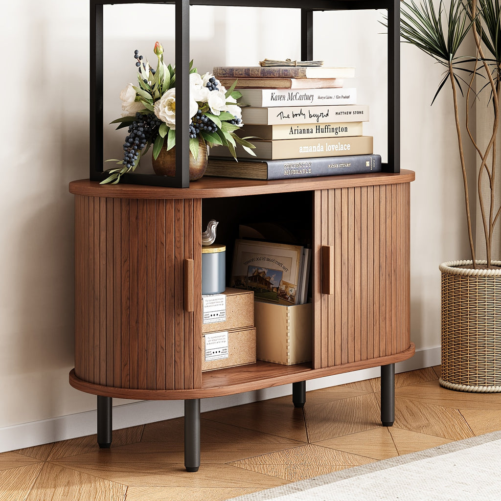 4-Tier Open Bookshelf 71 Inch High Floor Standing Display Bookcase Storage Rack With Storage Cabinets Living Room, Bedroom, Home Office Display Shelf Walnut