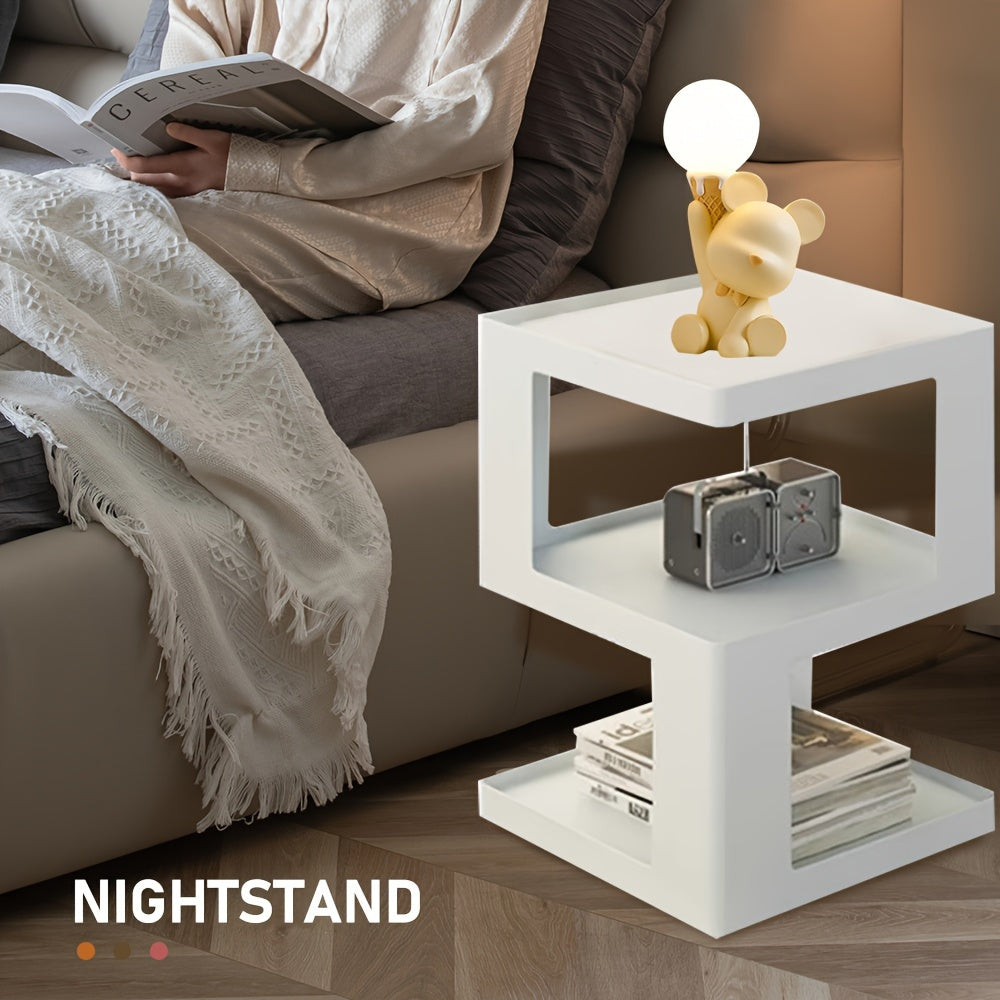 3-Tier Geometric Space-Saving Display Cabinet - Modern Black Plastic Side Table with Rabbit Figurine & Coffee Mug Holder for Living Room, Bedroom, or Office - Easy Assembly, Sturdy Design, Perfect as Night Stand or Bedside Cabinet, Cabinet Furniture