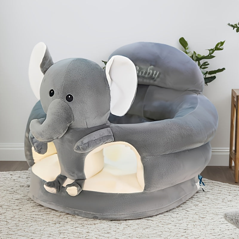Soft Plush Elephant Baby Chair with Backrest - Green Cartoon Design, Non-Toxic Polyester Infant Support Seat for Sit & Stand Practice, Safe Learning Sofa for Toddlers, No Wood & Battery-Free, Toddler Seating, Playful Room Decor