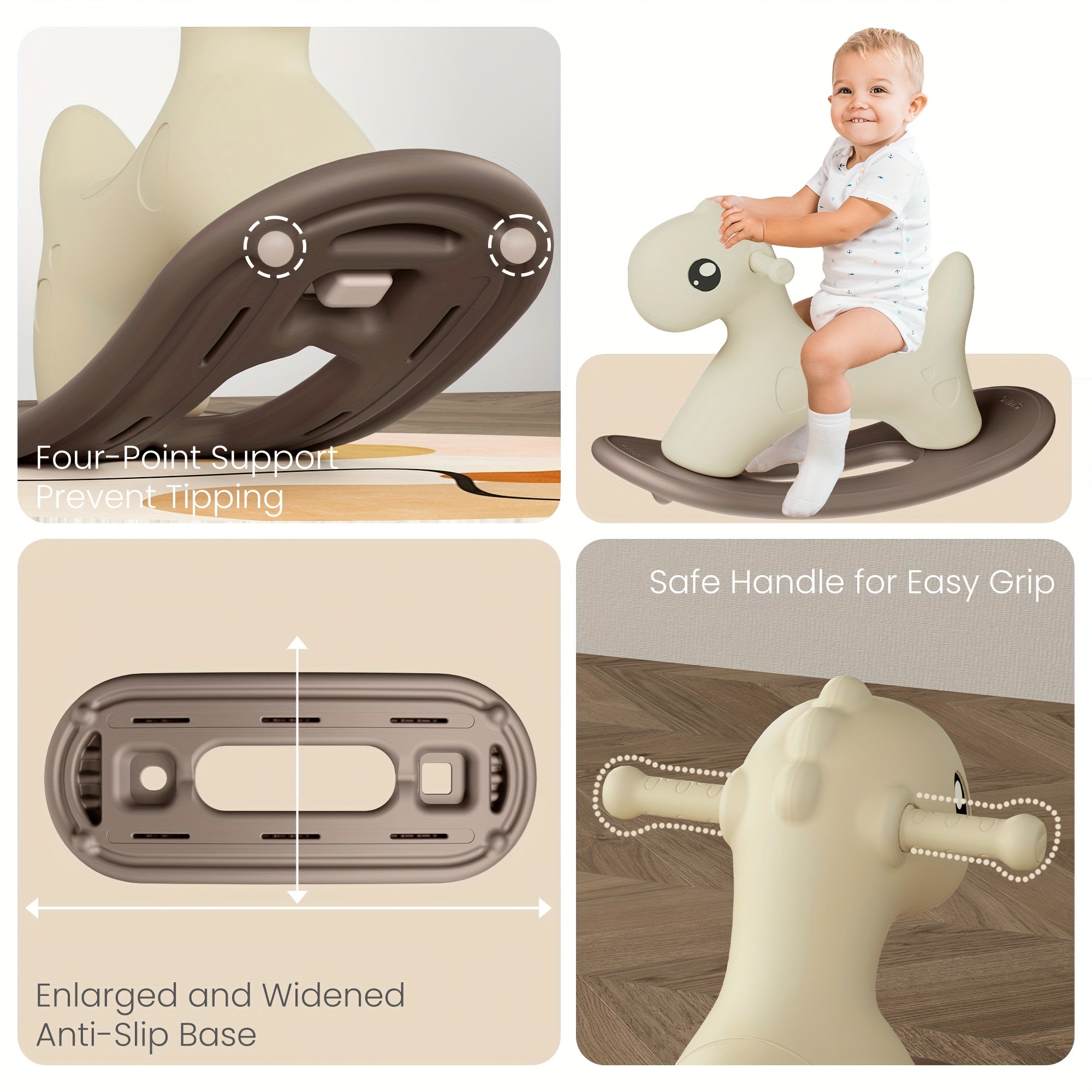 Youngsters Rocking Horse Ride-On Toy with Detachable Balance Board - Durable White Plastic, Easy Assembly, Indoor/Outdoor Play for Boys & Girls Ages 1-3 Years, Rocking Horse for Youngsters, Indoor Play Equipment, Easyclean Material