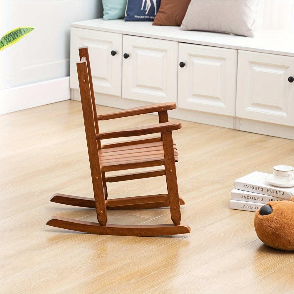 Toddler Rocking Chair Kids Wooden Indoor for Comfy Recliner Rocker for Baby Children Ages 3-6 Outdoor Lounge Chair Girls Playroom Brown