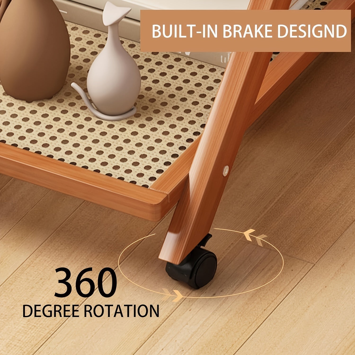 3-Tier Mobile Bamboo End Table with Rolling Casters and Sliding Shelf - Multipurpose Floor Mount Storage Solution for Small Spaces in Oil Rubbed Finish -  Brand