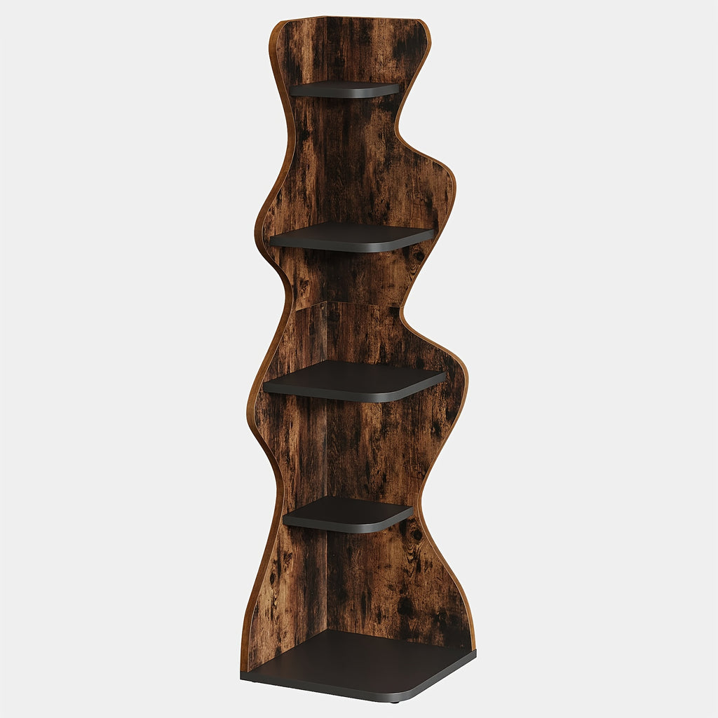 69" Wood Bookshelf, 5-Tier Corner Shelf Storage Plant Stand