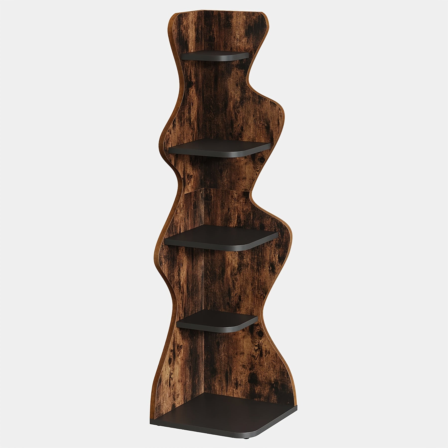 69" Wood Bookshelf, 5-Tier Corner Shelf Storage Plant Stand