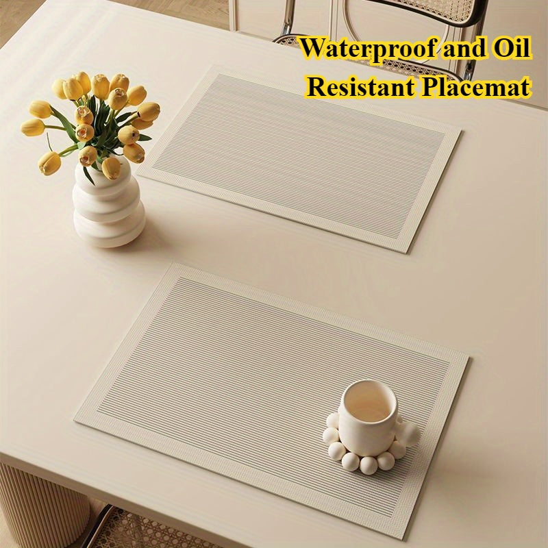 2pcs European-Style Faux Leather Placemats, Heat-Resistant Table Mats for Dining and Kitchen Decor, Luxury Light Beige and Brown, Non-Slip Coasters for Hot Dishes and Tableware, Stylish and Functiona