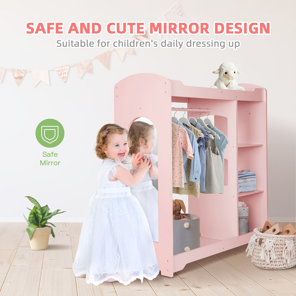Wood Kids Kids Dress Up Storage With Anti-tip Device, Appropriate Height Clothing Rack And Armoire With Mirror, Helping Children Manage Own Clothes, Nice Dressers For Bedroom, Nursery
