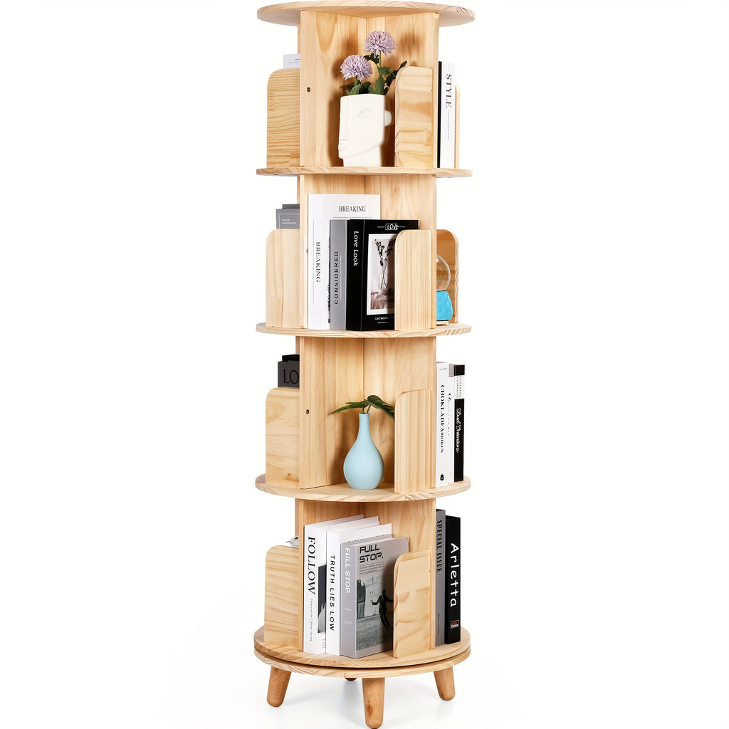 Rotating Bookshelf Tower, 4-layer Cylindrical Model 360 Rotating Bookshelf. Rotating Bookshelf Suitable For Small Spaces. Solid Wood Corner Bookshelf Storage Rack Display Bookshelf. Used For Display Cabinets In Offices, Home Living Rooms, Solid Wood