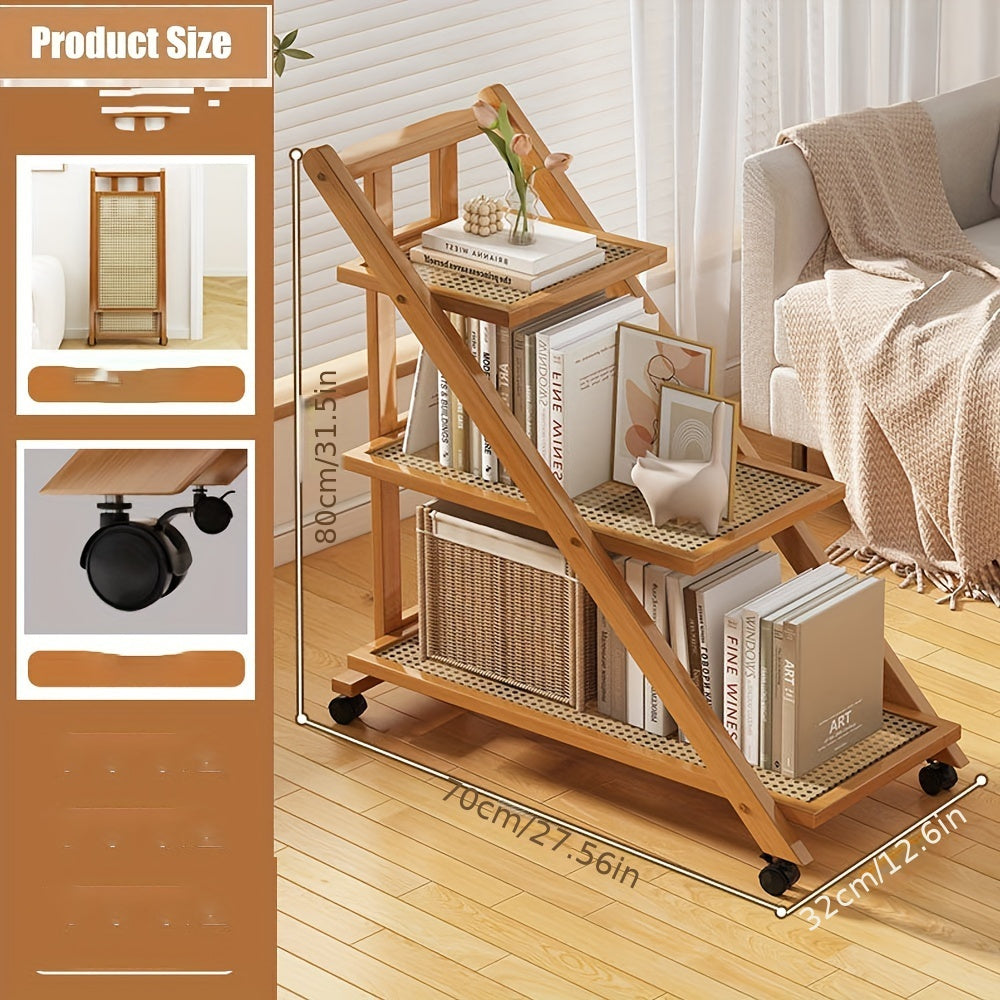 3-Tier Mobile Bamboo End Table with Rolling Casters and Sliding Shelf - Multipurpose Floor Mount Storage Solution for Small Spaces in Oil Rubbed Finish -  Brand