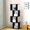 4-tier S-Shaped Bookcase Free Standing Storage Rack Wooden Display Decor Black