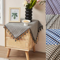 1 Piece Classic Plaid 100% Polyester Square Woven Machine-Made Tablecloth with Tassel Trim for Cabinet and Dining Table, Square Table Cover