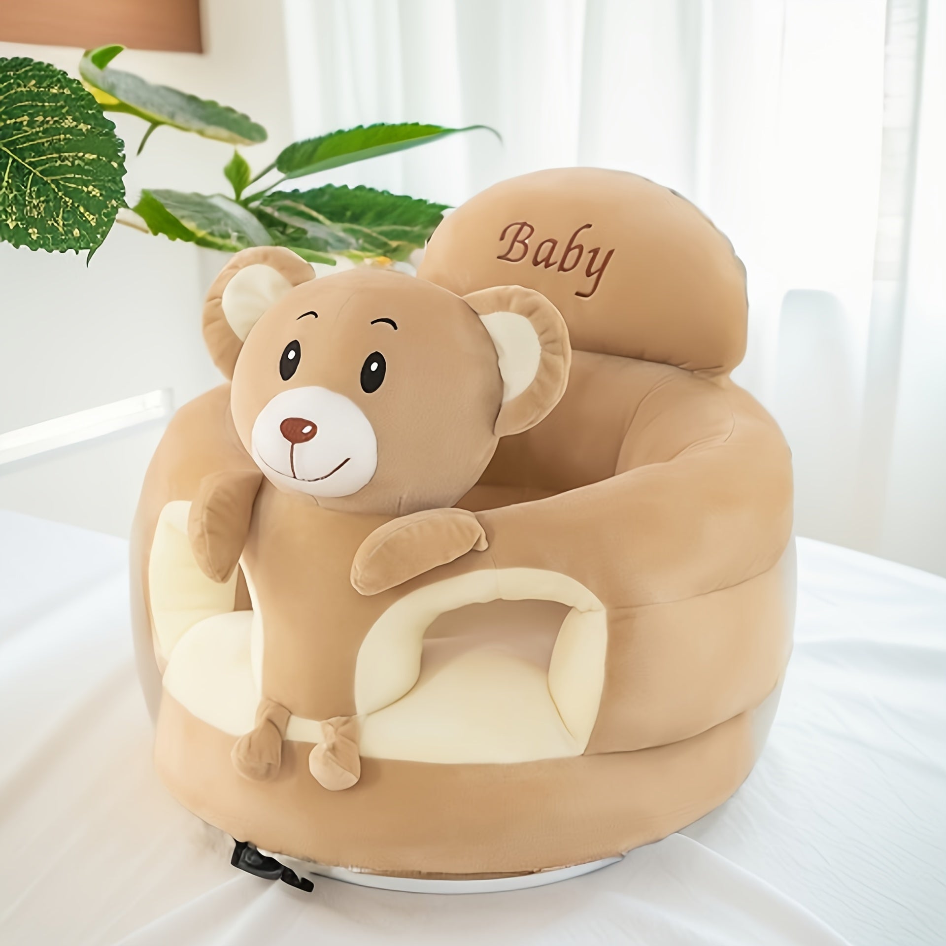 Soft Plush Elephant Baby Chair with Backrest - Green Cartoon Design, Non-Toxic Polyester Infant Support Seat for Sit & Stand Practice, Safe Learning Sofa for Toddlers, No Wood & Battery-Free, Toddler Seating, Playful Room Decor