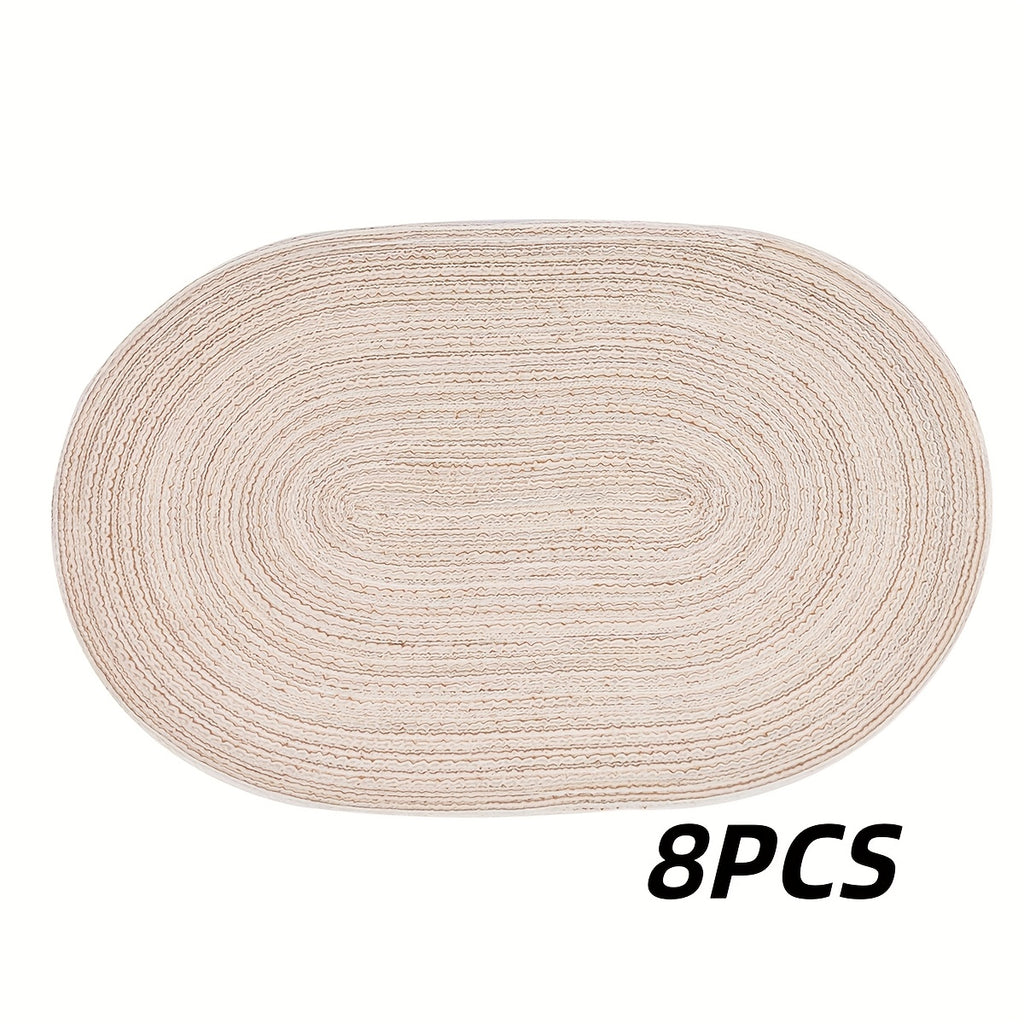 4/6pcs Oval Yarn Placemats, Washable Table Mats, Polyester 100.00, Hand-Woven Dining Decor, 100% Polyester Tabletop Pads