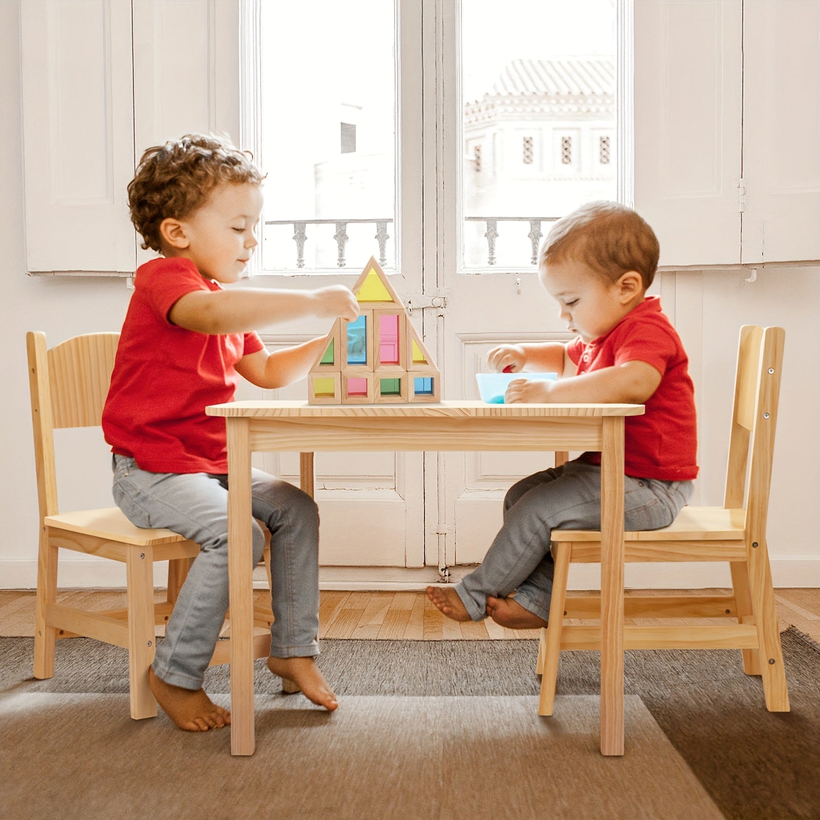 Solid Wood Toddler Table And Chair Set, Ergonomically Designed Kids Table And Chairs for Arts, Crafts, Reading, Preschool, Kindergarten, Playroom, Great Growth Present for Children