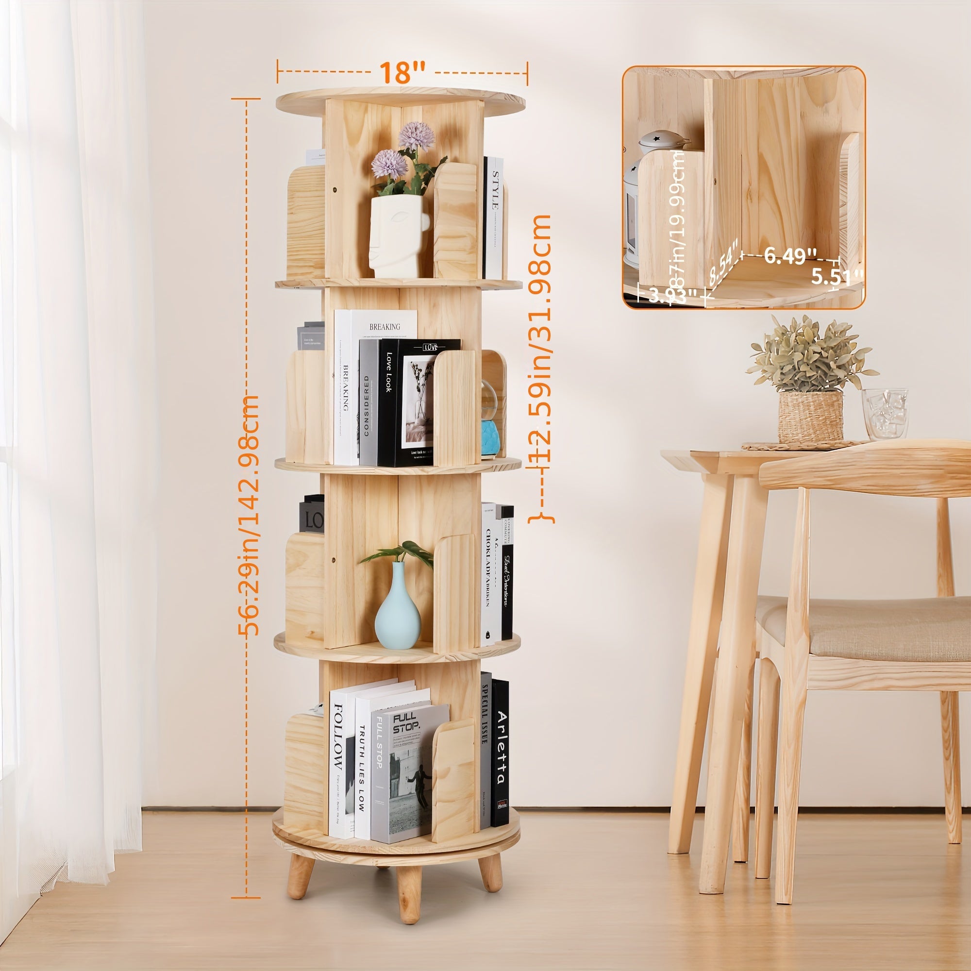 Rotating Bookshelf Tower, 4-layer Cylindrical Model 360 Rotating Bookshelf. Rotating Bookshelf Suitable For Small Spaces. Solid Wood Corner Bookshelf Storage Rack Display Bookshelf. Used For Display Cabinets In Offices, Home Living Rooms, Solid Wood