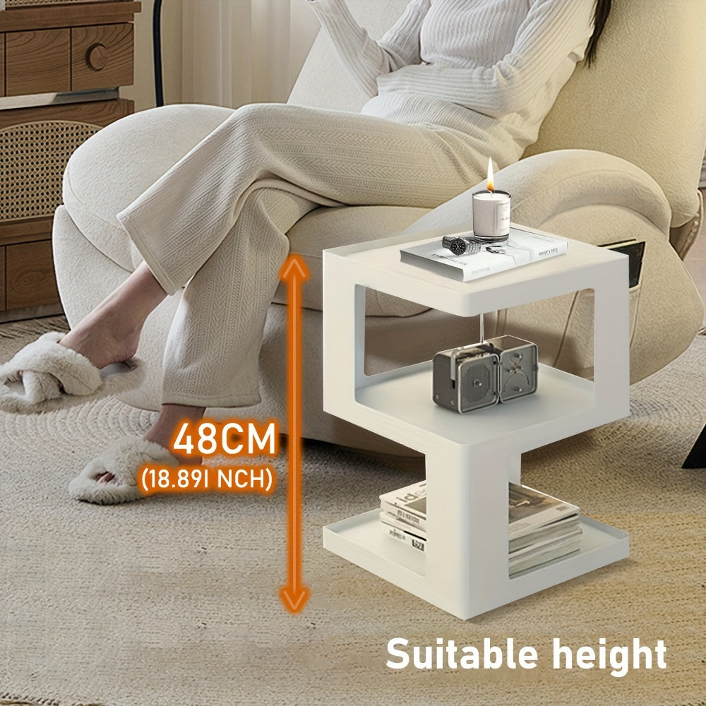 3-Tier Geometric Space-Saving Display Cabinet - Modern Black Plastic Side Table with Rabbit Figurine & Coffee Mug Holder for Living Room, Bedroom, or Office - Easy Assembly, Sturdy Design, Perfect as Night Stand or Bedside Cabinet, Cabinet Furniture