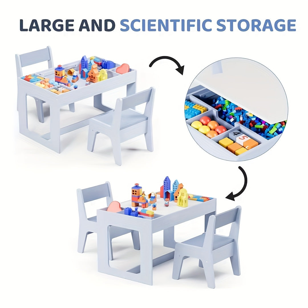 Children's Table with 2 Chairs, Children's Seating Group with Storage Space, Children's Table Chair Set with Reversible Table Top, Children's Desk for School, Daycare Center, Children's Room, for Children From 3 Years