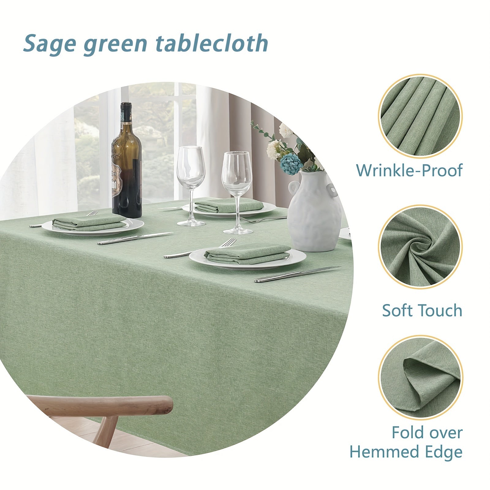 1pc Sage Green Polyester Rectangular Tablecloth, Simple Style Woven Machine Made Table Cover for Restaurant, Outdoor, Living Room, Patio, Picnic Or Holiday Party, Home Decoration