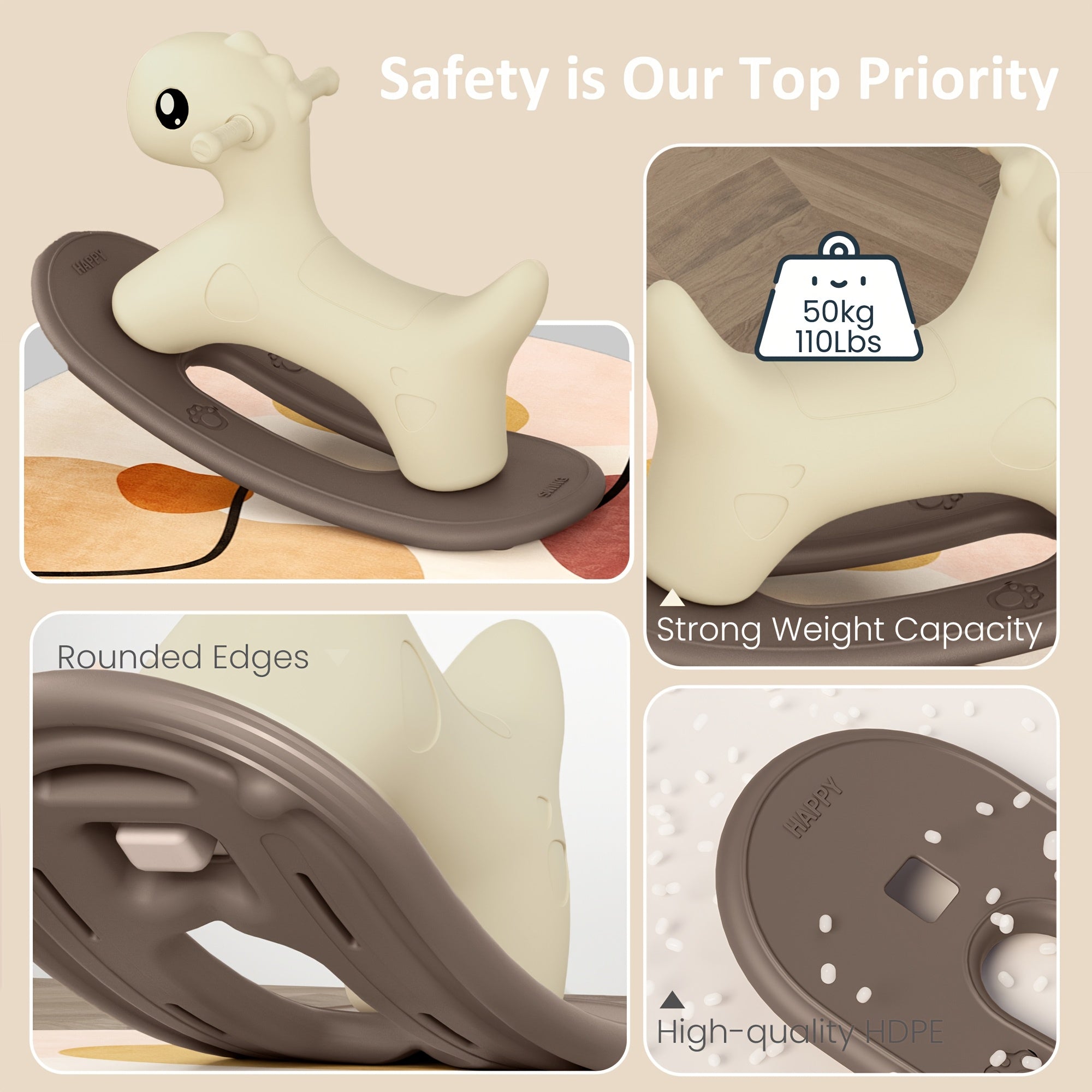 Youngsters Rocking Horse Ride-On Toy with Detachable Balance Board - Durable White Plastic, Easy Assembly, Indoor/Outdoor Play for Boys & Girls Ages 1-3 Years, Rocking Horse for Youngsters, Indoor Play Equipment, Easyclean Material