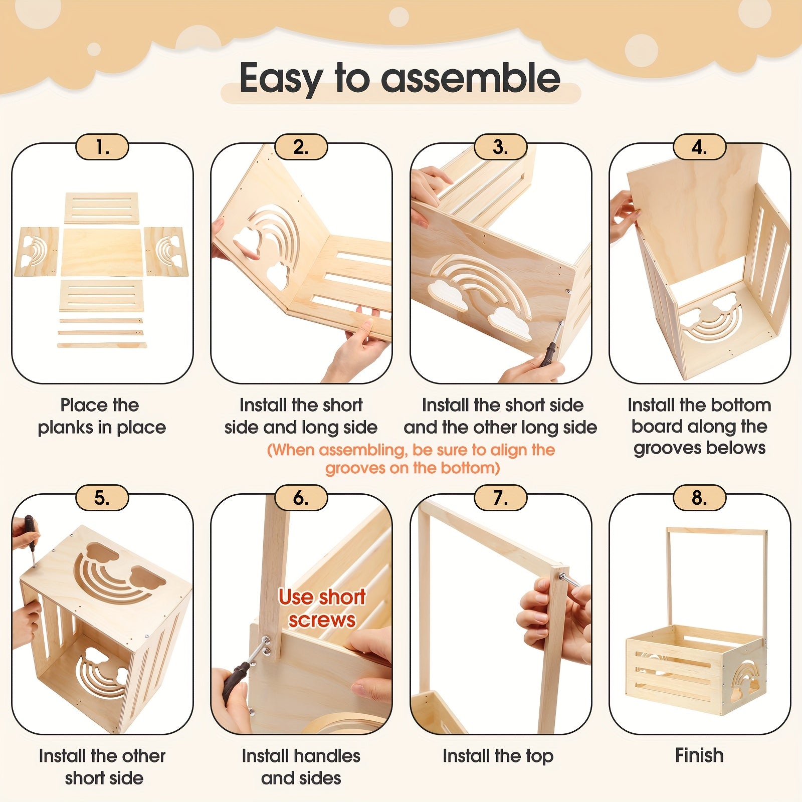 Wooden Baby Shower Crate Closet Baby Shower Gifts Basket Storage Crate Hamper With Handle Basket For Newborn Boys Girls Pregnancy Gifts (Wood Color, Cloudy, Rainbow), Shelf Baskets