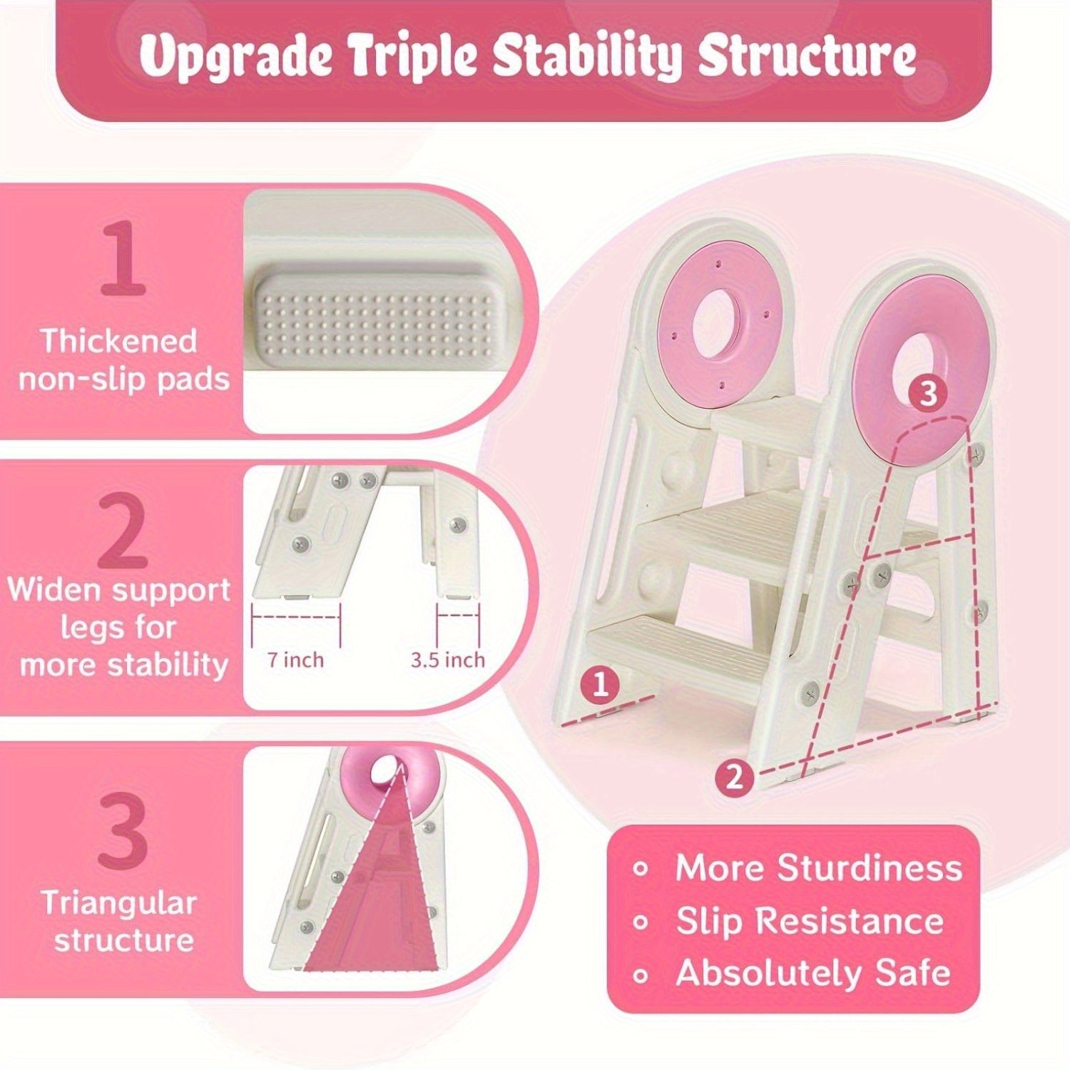 Toddler Step Stool, 2-3 Step Foldable Kids Step Stool for Bathroom Sink, Non-Slip Toddler Stool Helper, Potty Training Toilet, Kids Stool Helper, Ages 18 Months to 3 Years