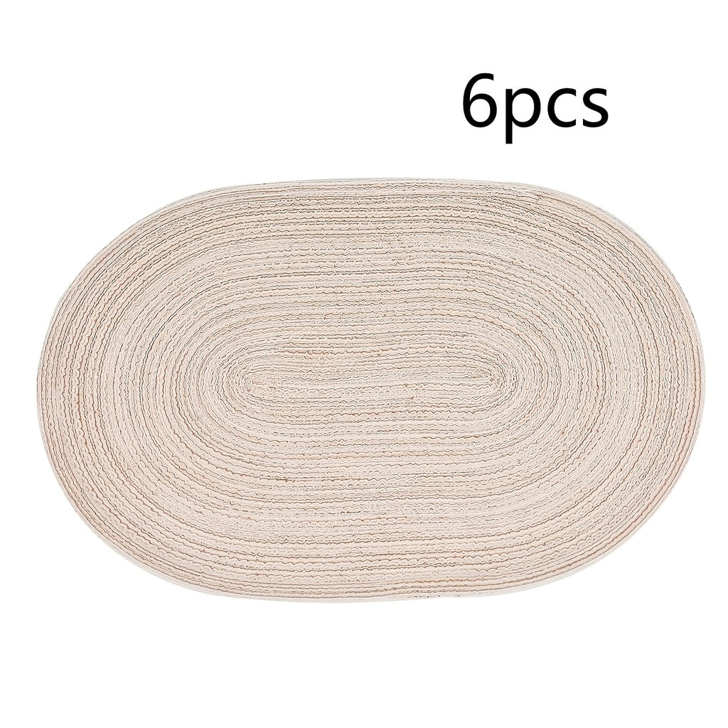 4/6pcs Oval Yarn Placemats, Washable Table Mats, Polyester 100.00, Hand-Woven Dining Decor, 100% Polyester Tabletop Pads